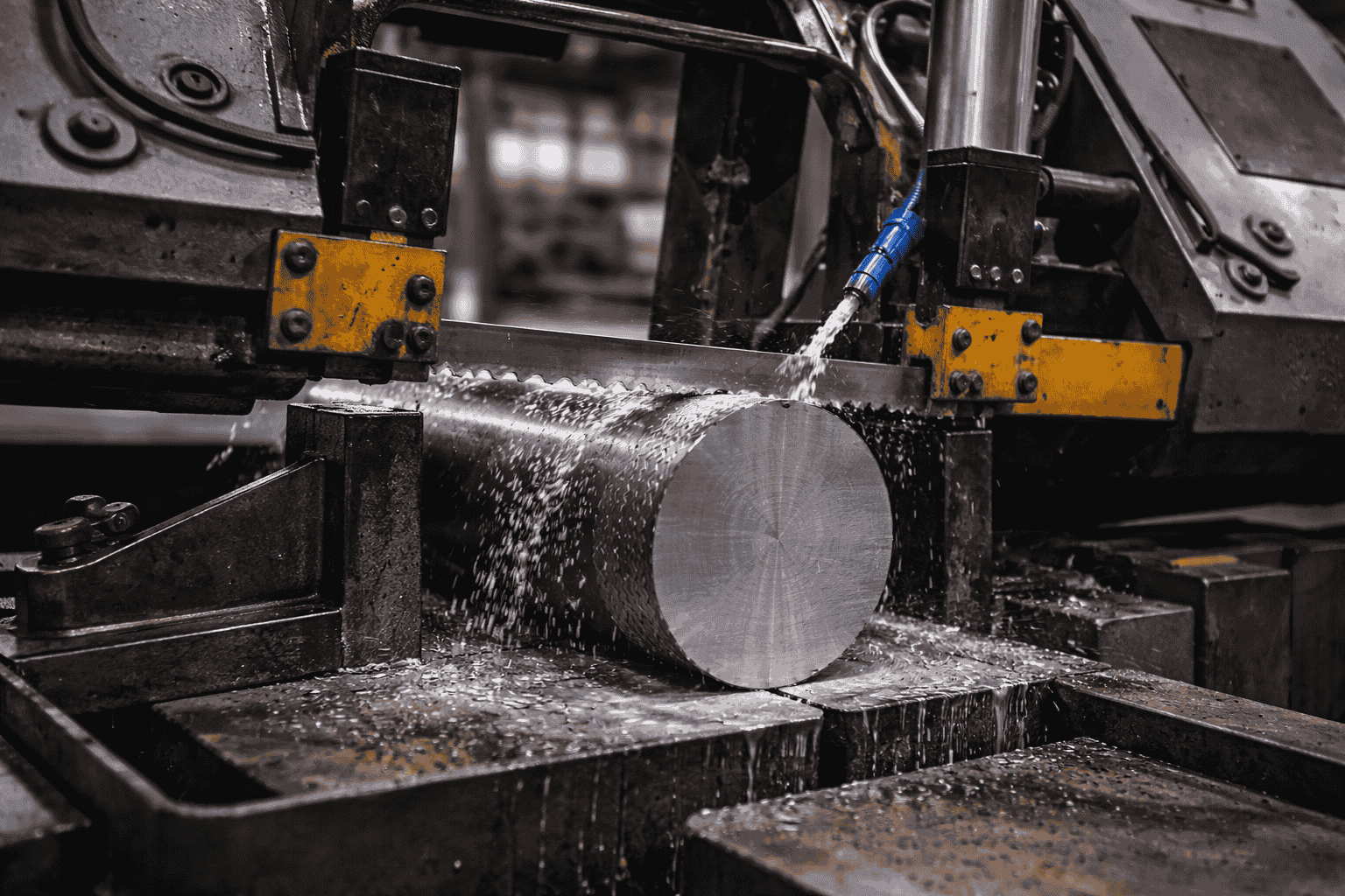 Bandsaw machine cutting steel bar