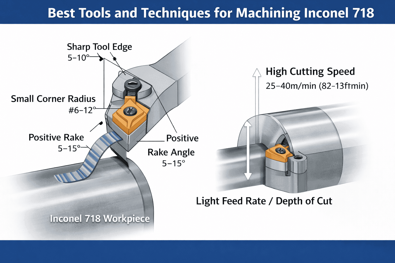 A diagram showing the best tools and techniques for machining Inconel 718.