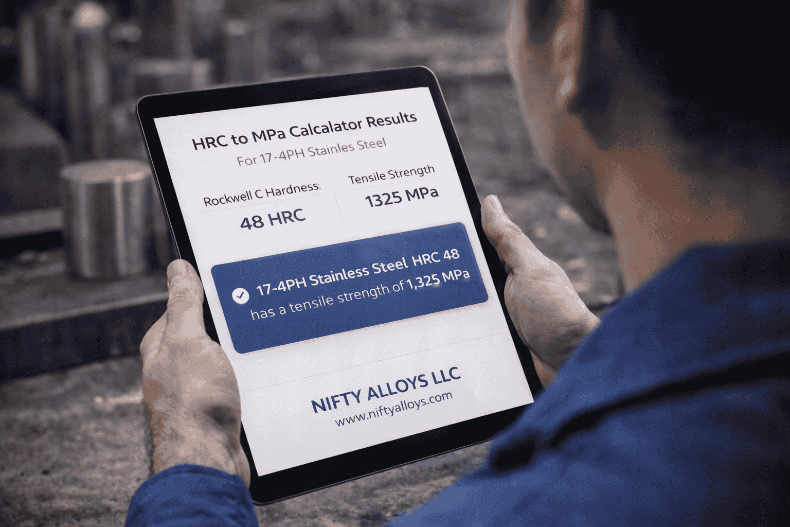 HRC to MPa calculator results for 17-4PH stainless steel